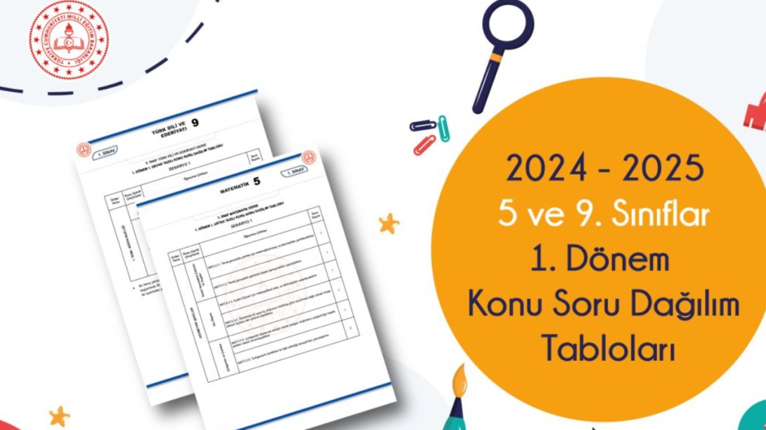 2024-2025 EĞİTİM ÖĞRETİM YILI BİRİNCİ DÖNEM 5 VE 9. SINIF DÜZEYLERİNE AİT 